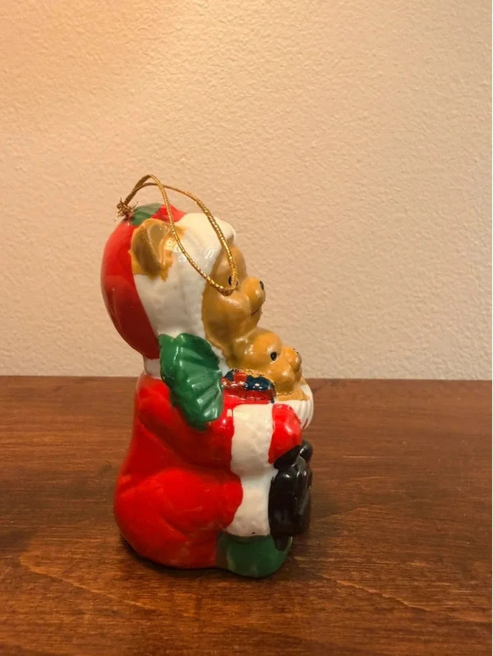 Vintage Santa Bear with Cub Ceramic Christmas Ornament 1991 Holiday Decor